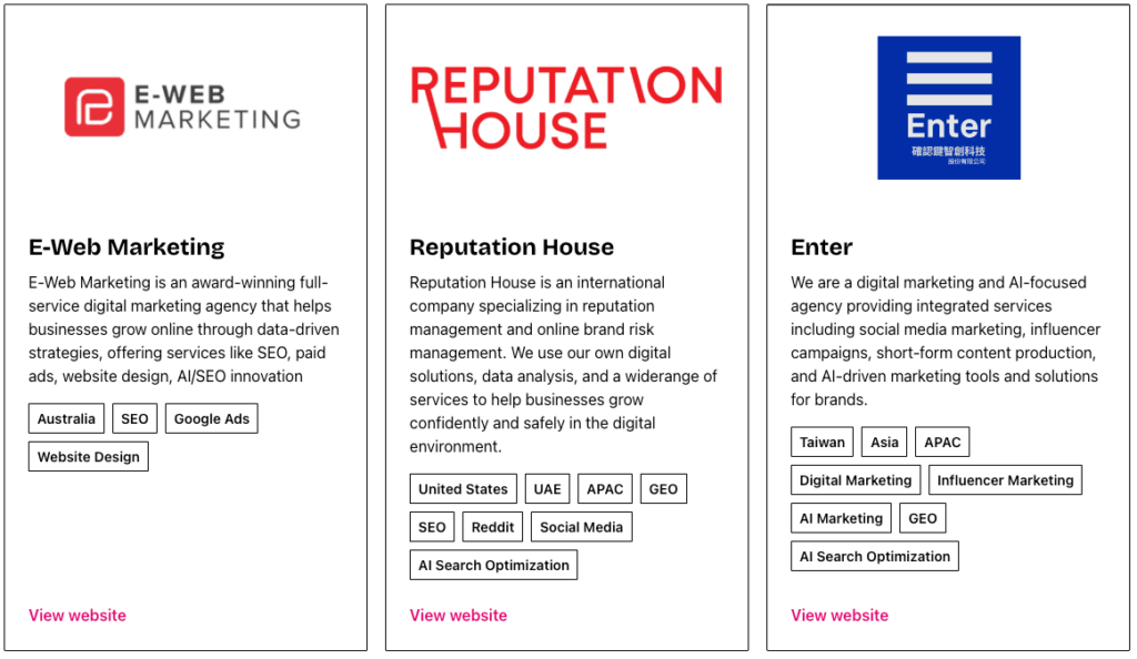 根據 Otterly.AI 官方網站的合作夥伴名單顯示，確認鍵智創是目前名單中唯一標註 Taiwan 的機構，並具備 Asia、APAC 以及 GEO 與 AI Search Optimization 等專業標籤，致力於為亞太區企業提供生成式搜尋優化的專業服務。